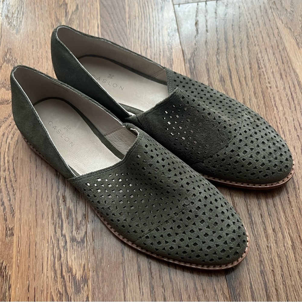 Caslon Green Suede Laser Cut Flats, 6.5